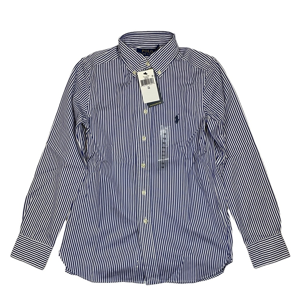 Polo Ralph Lauren Boys Slim Fit Striped Cotton Easter Blue Dress Shirt Size 10